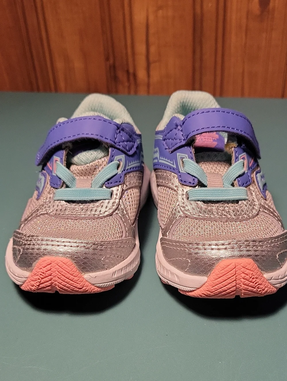 Saucony Kids Purple, Silver, and Pink Hook-and-Loop Sneakers